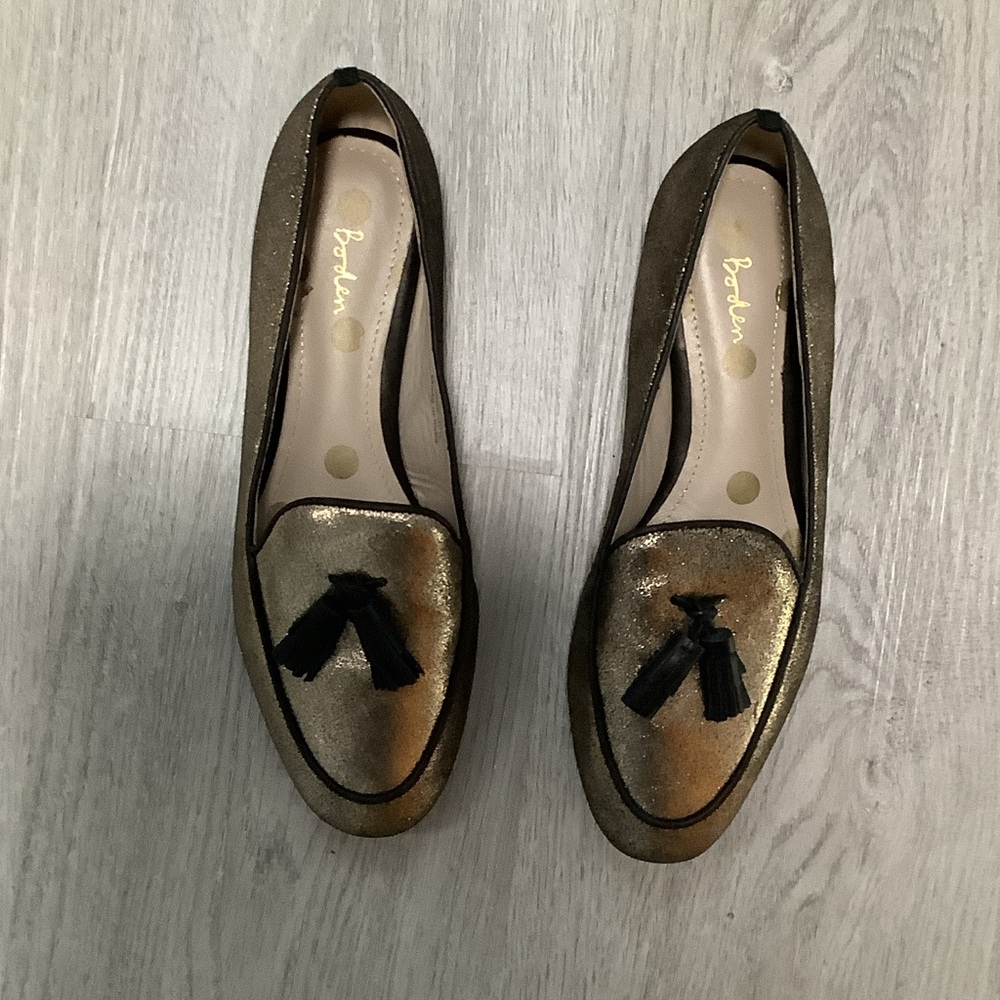 Boden gold loafers